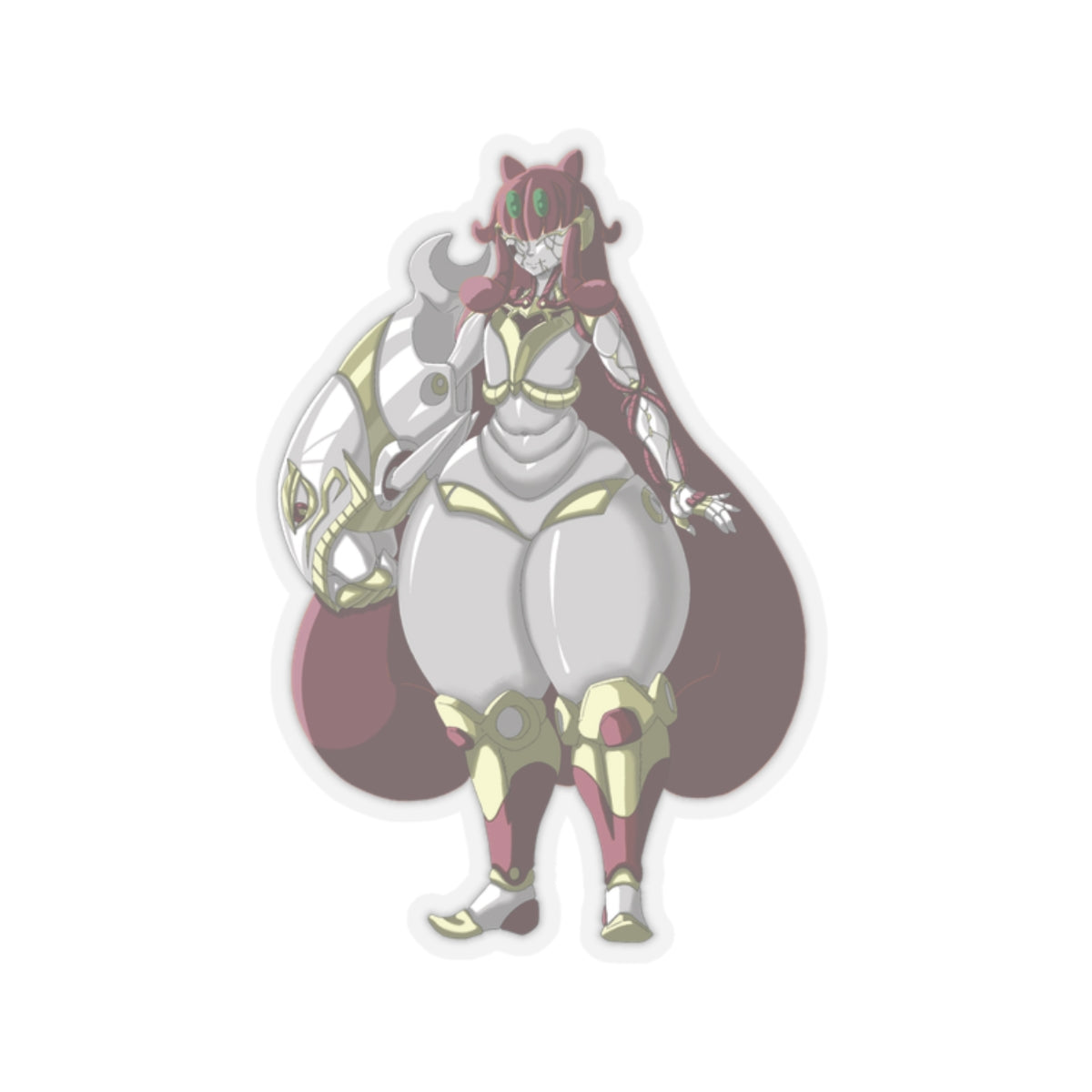 Kiss-Cut Thicc Robot Girl Carmine Stickers (Hair Version)