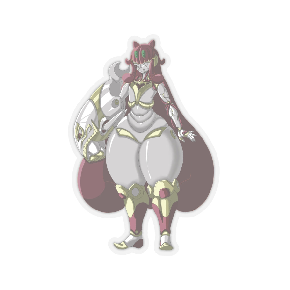 Kiss-Cut Thicc Robot Girl Carmine Stickers (Hair Version)
